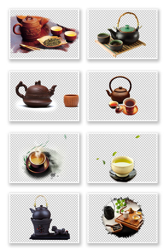 古风茶韵传统茶饮和茶具PNG元素