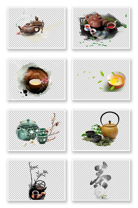 古风茶韵传统茶饮茶壶茶杯PNG元素