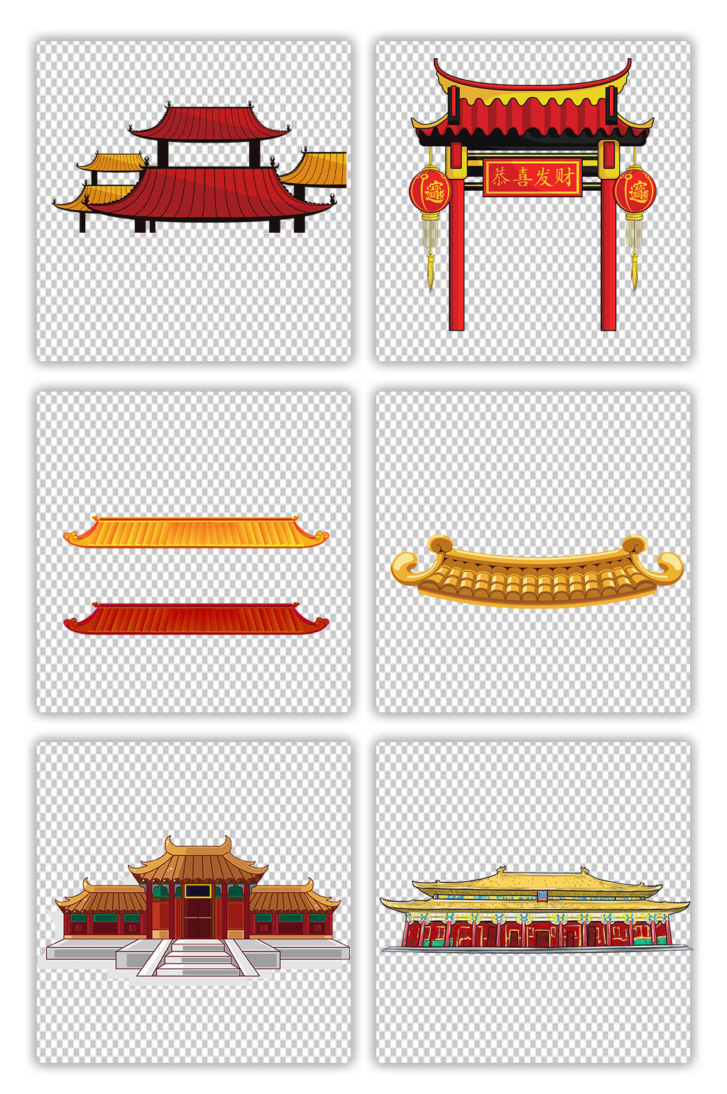 中式建筑年货节新年拱门屋檐屋顶边框素材素材