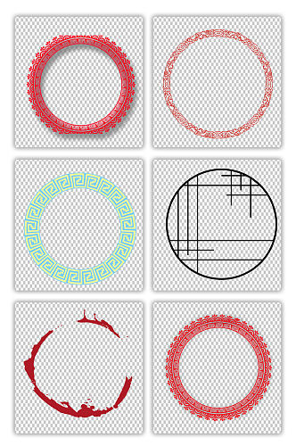 水墨中国风圆环中式圆形边框窗花海报素材