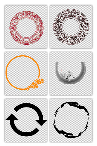 水墨中国风圆环中式圆形边框窗花海报素材