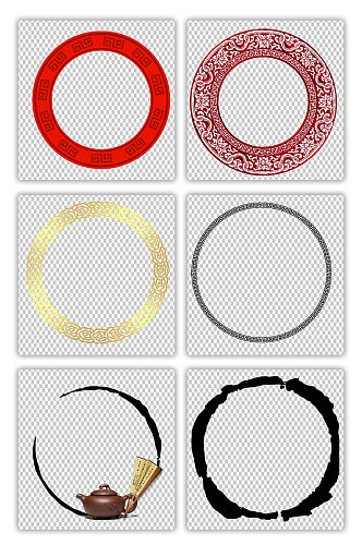 中国风中式红色水墨黑色圆环圆形素材PNG