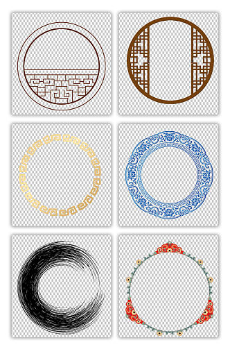中国风圆环中式圆形边框窗花窗格PNG素材