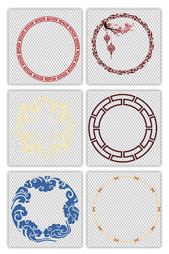 中国风圆环中式圆形边框窗花海报素材