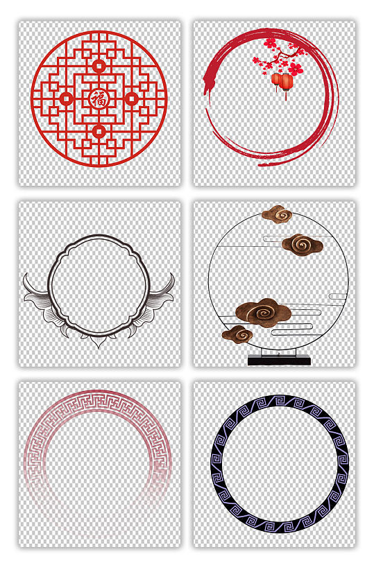 中国风圆环中式圆形边框窗花海报Png素材