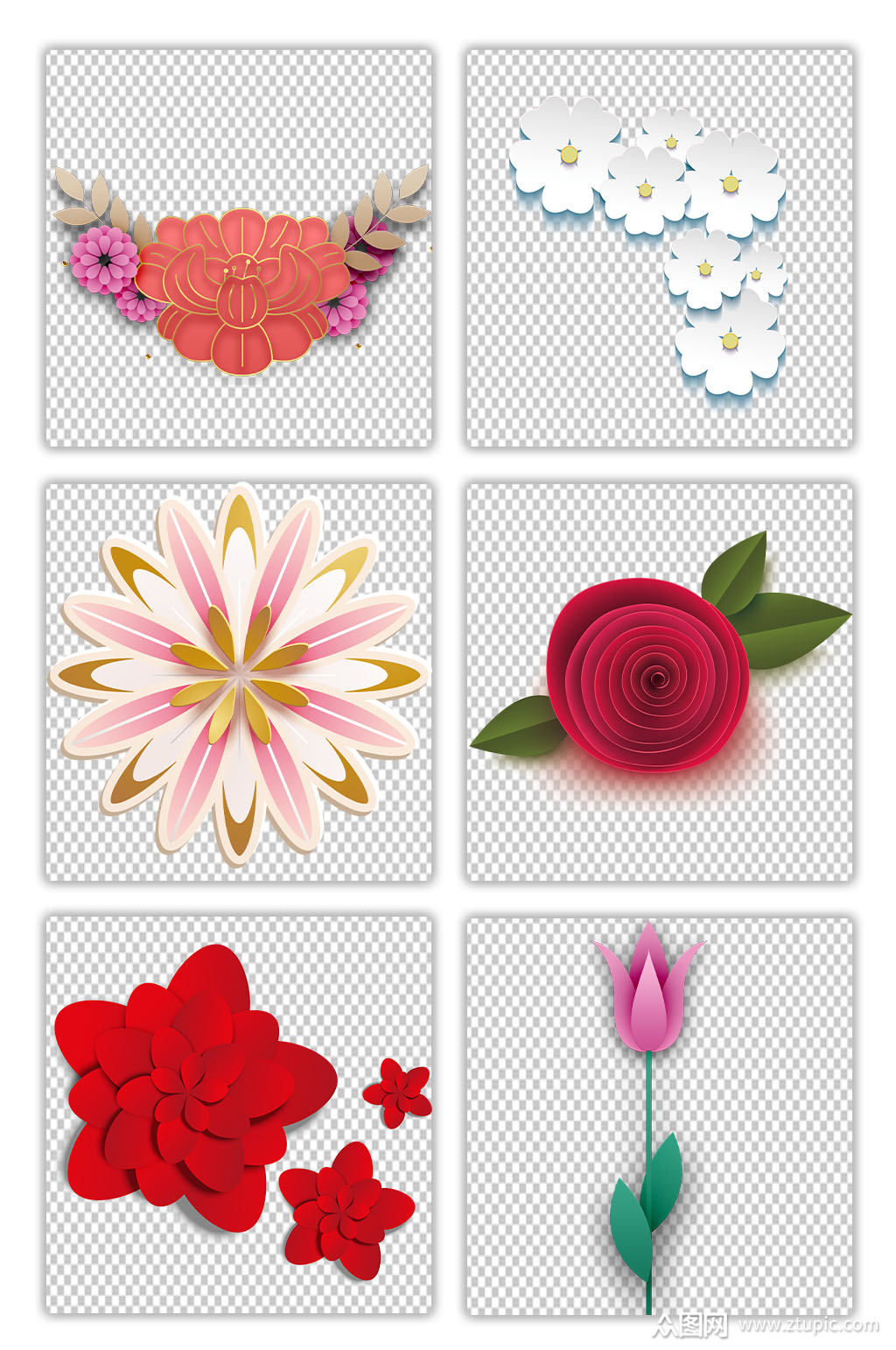 3d立体剪纸花朵花瓣素材png元素素材