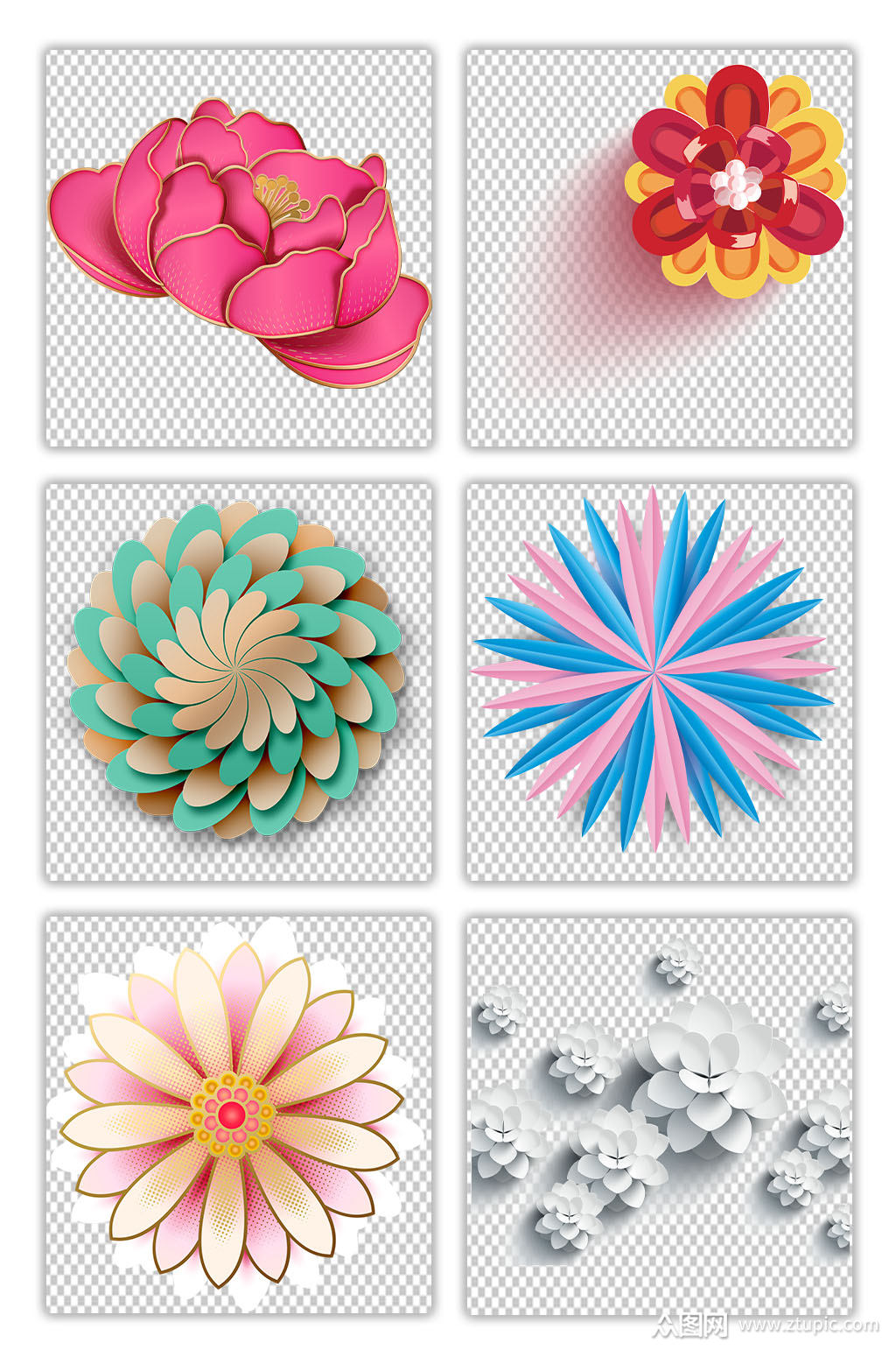 创意剪纸花朵花瓣装饰素材png元素模板下载-编号2202954-众图网