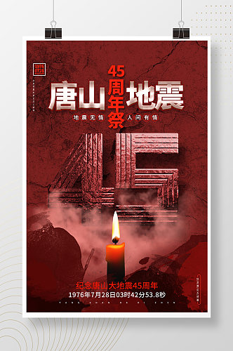 创意大气纪念唐山大地震45周年宣传海报