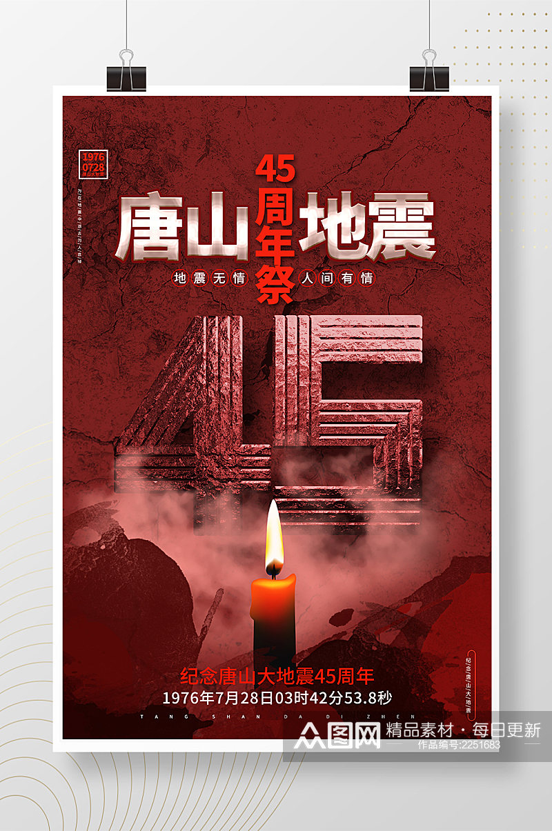 创意大气纪念唐山大地震45周年宣传海报素材