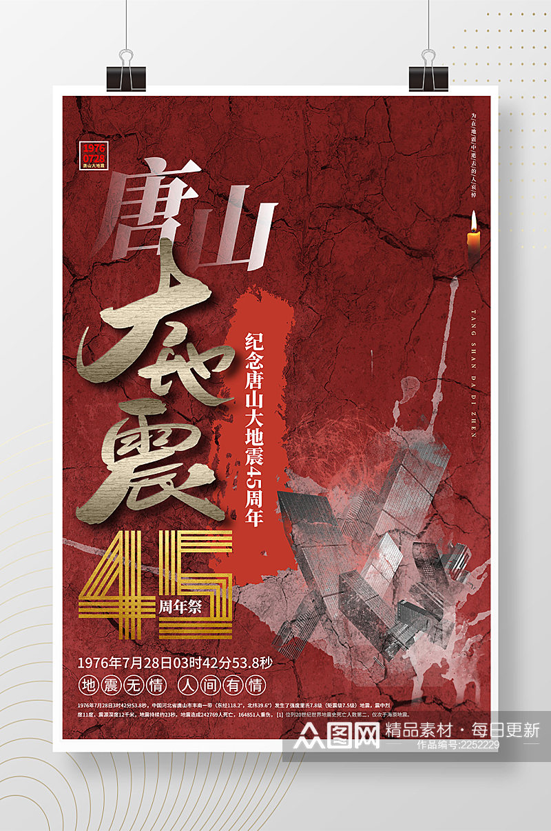 红色创意唐山大地震45周年公益海报素材