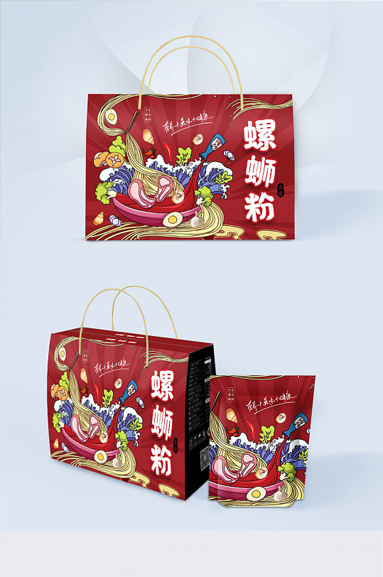 红色简约国潮风正宗螺蛳粉包装礼盒