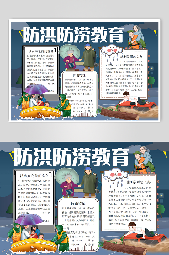 防洪防涝教育word小报模版-众图网