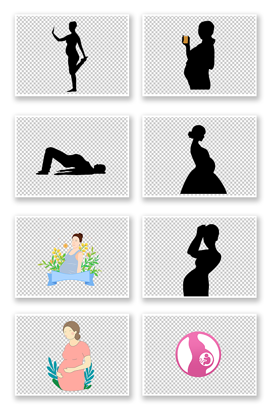 黑白剪影怀孕母亲 母亲节素材元素