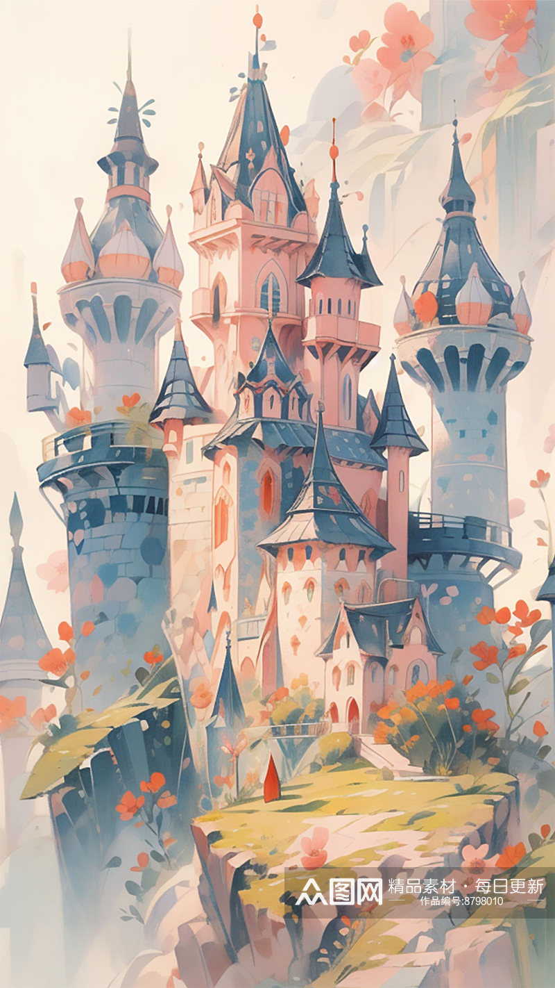 城堡可爱少女插画素材