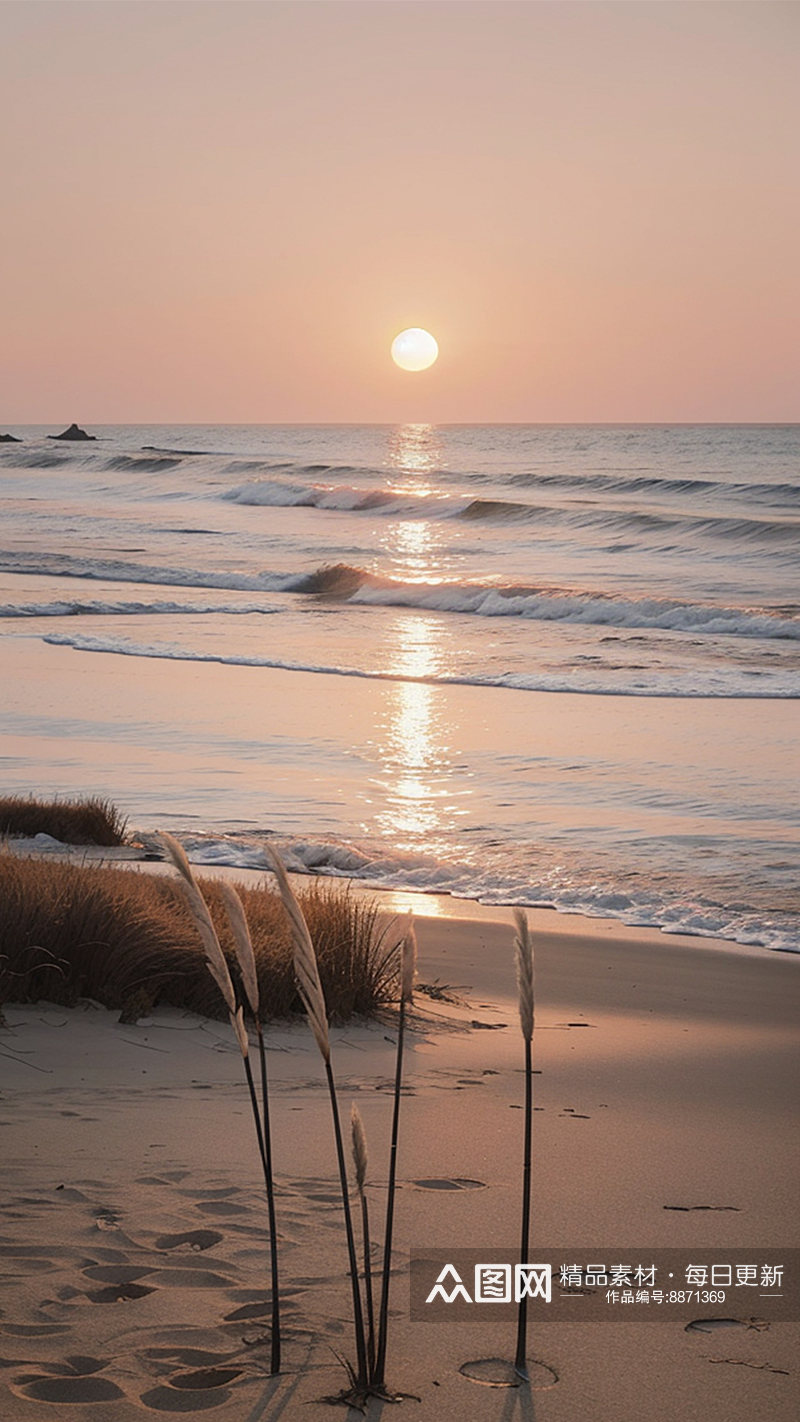 傍晚海边夕阳背景素材