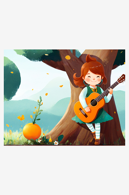 森林里奏乐的少女