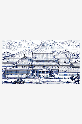 国潮古风建筑插画