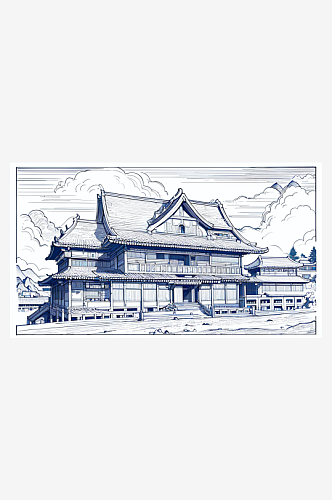 国潮古风建筑插画