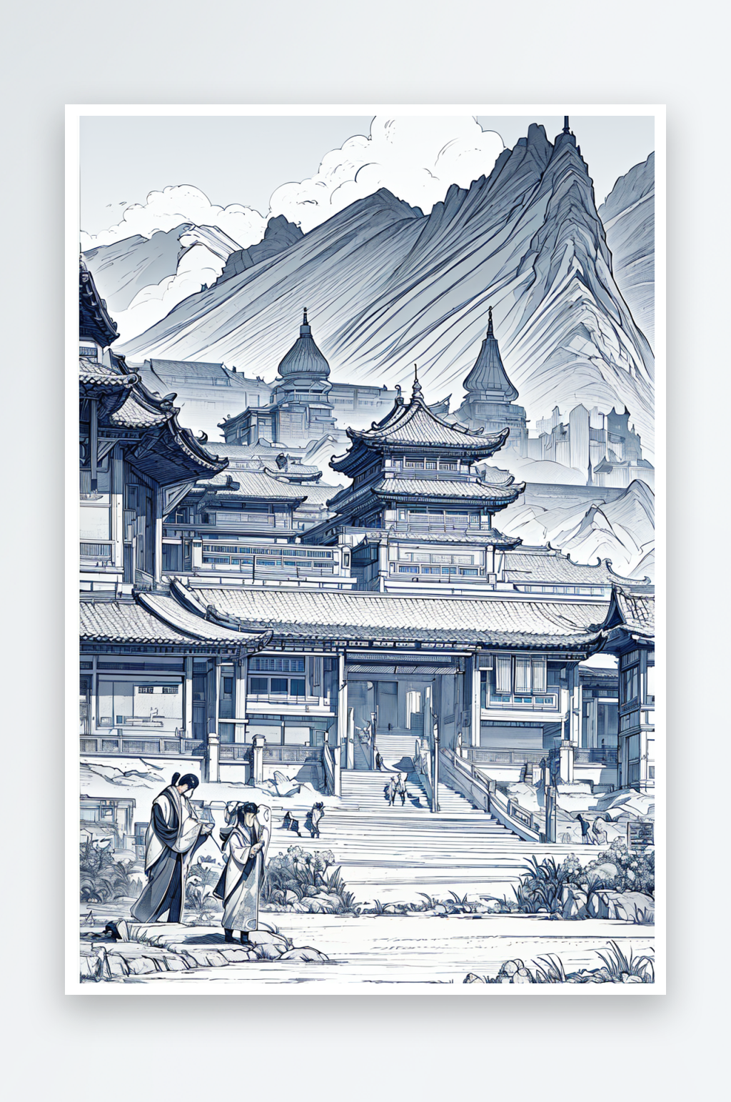 國(guó)潮古風(fēng)建筑插畫素材