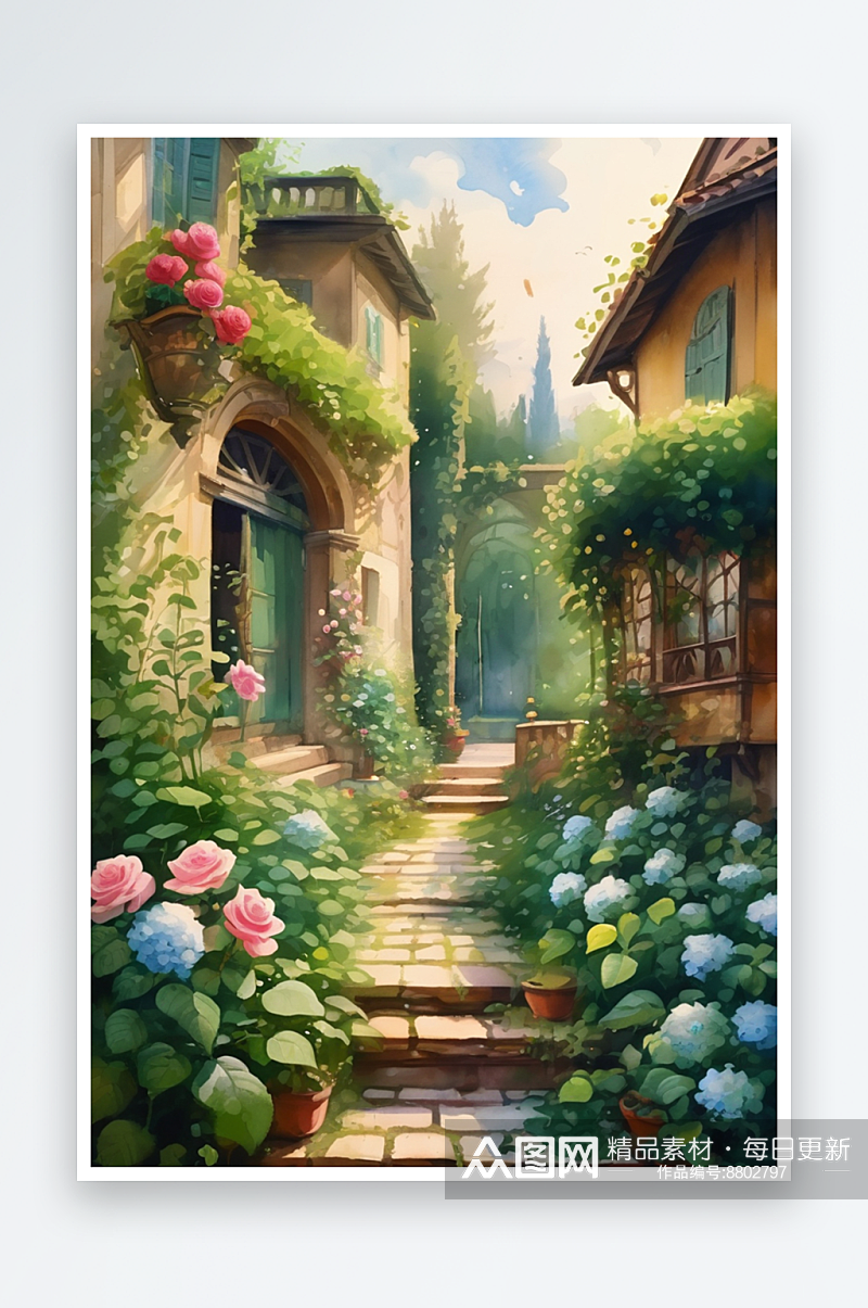 欧式花园手绘背景素材