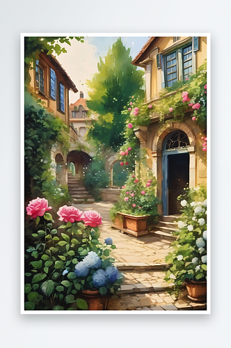 欧式花园手绘背景