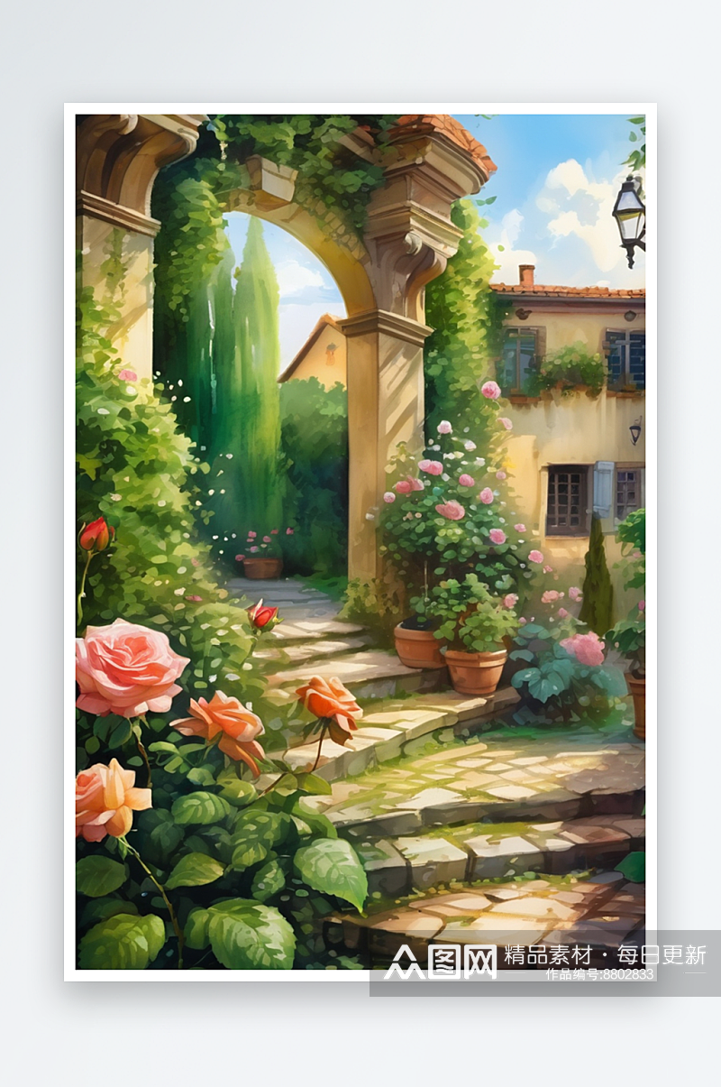 欧式花园手绘背景素材