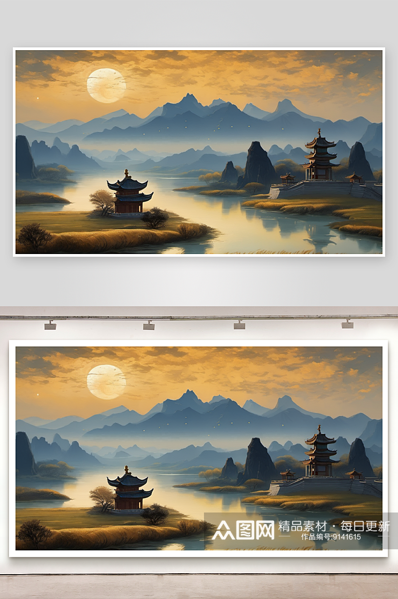 中国风山水插画背景素材