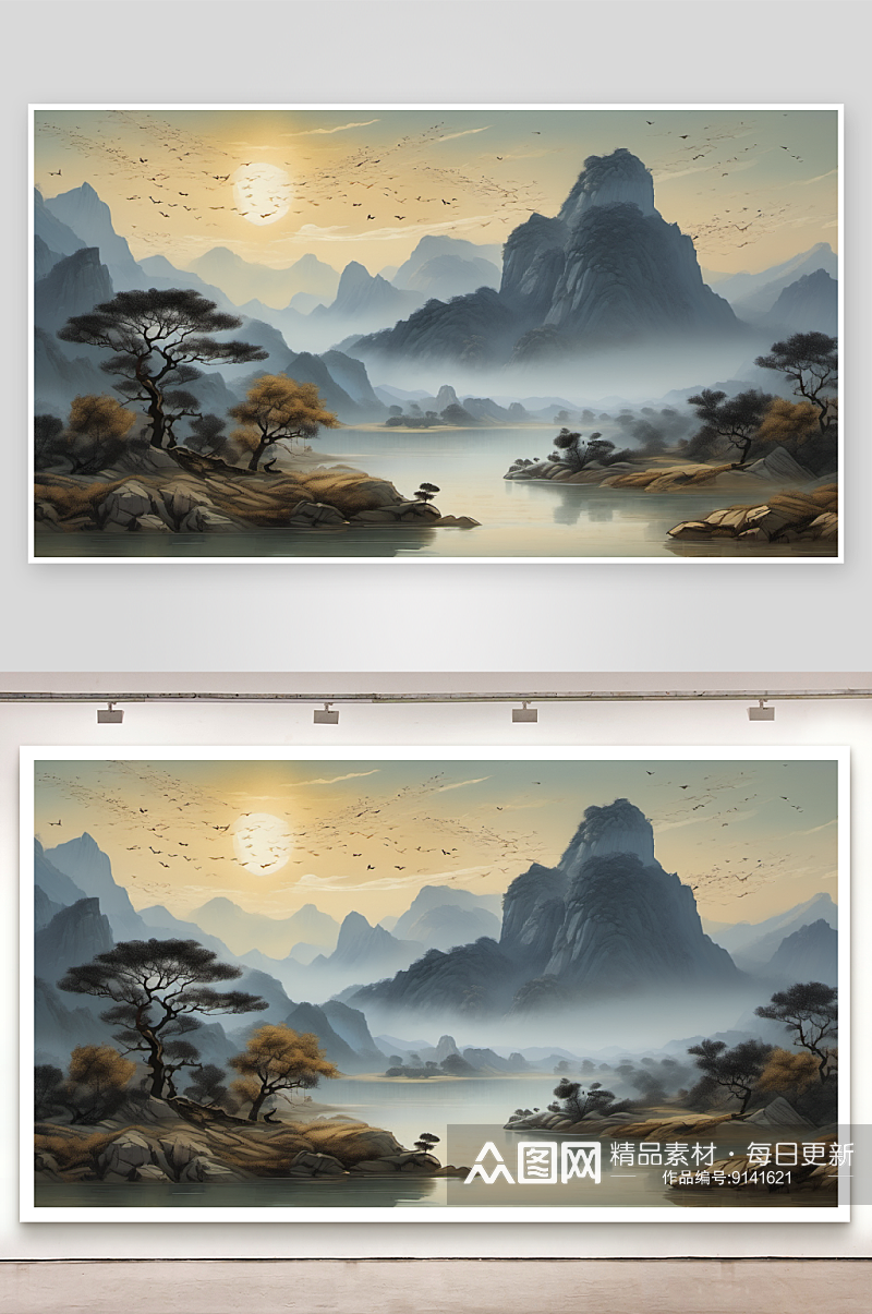 中国风山水插画背景素材