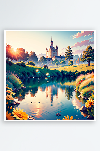 卡通童话城堡风景