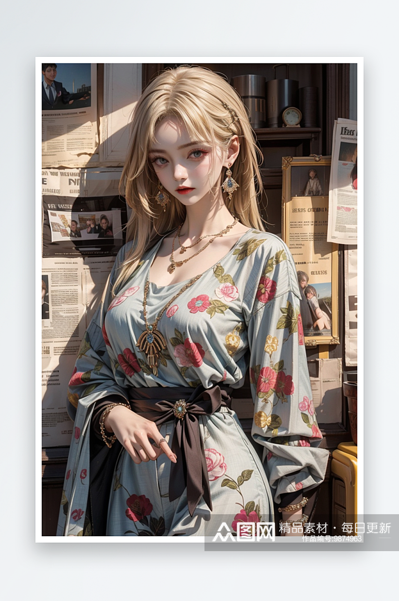 港风少女插画背景素材