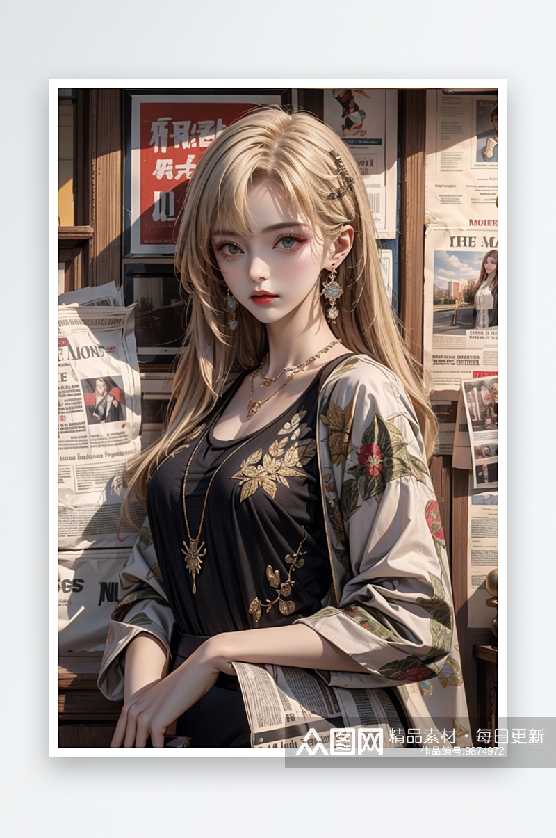 港风少女插画背景素材