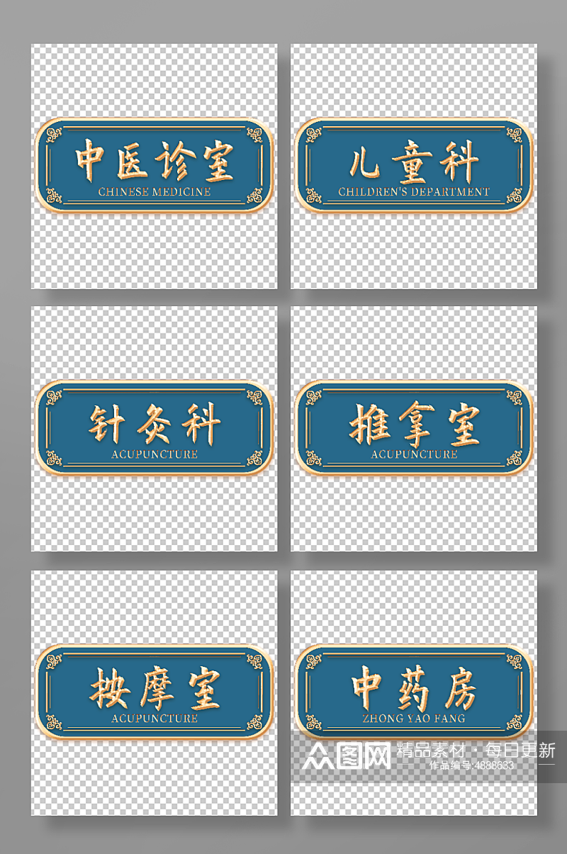 蓝金中国风中式中医院导视门牌素材
