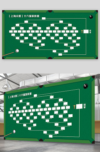 台球比赛表16强晋级表绿色展板