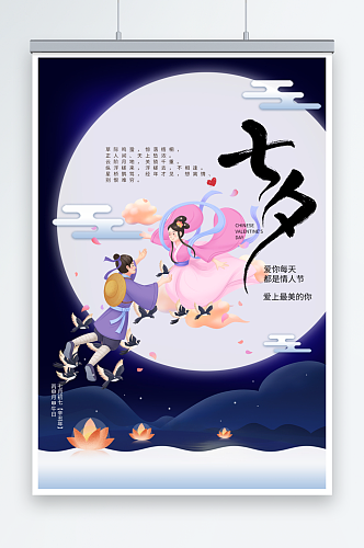 七夕时尚古风插画海报