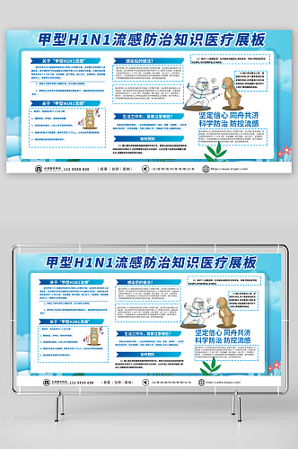 蓝色甲型H1N1流感防治知识医疗展板