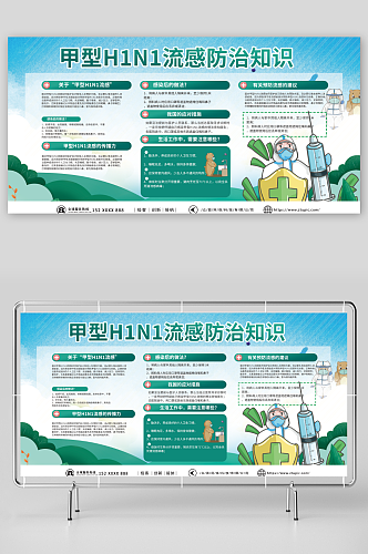 绿色甲型H1N1流感防治知识医疗展板