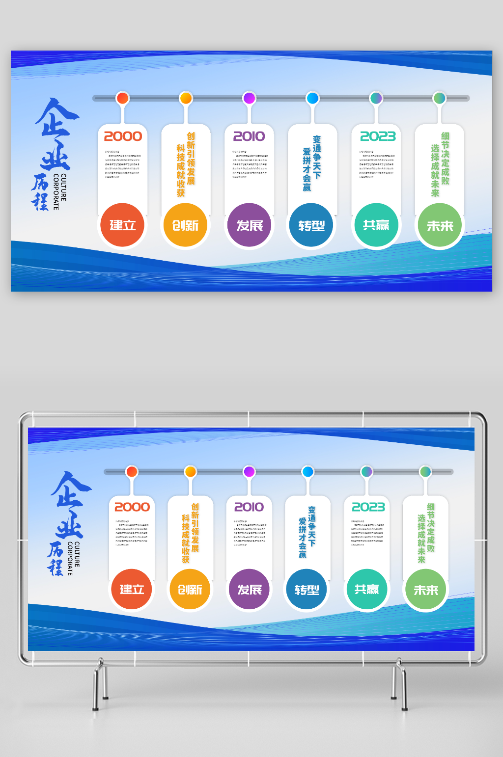 蓝色企业发展历程展板素材