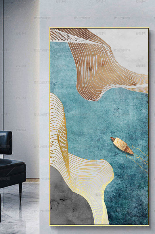 简约几何抽象线条小船流水玄关装饰画