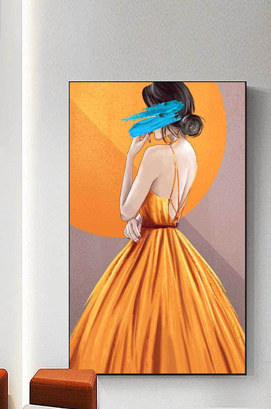 现代简约手绘美女人物玄关装饰画