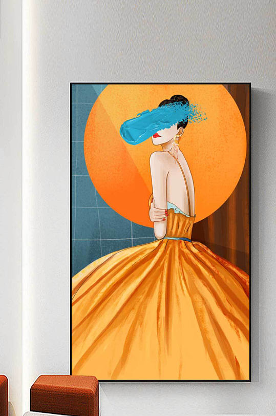 现代简约手绘美女人物玄关装饰画