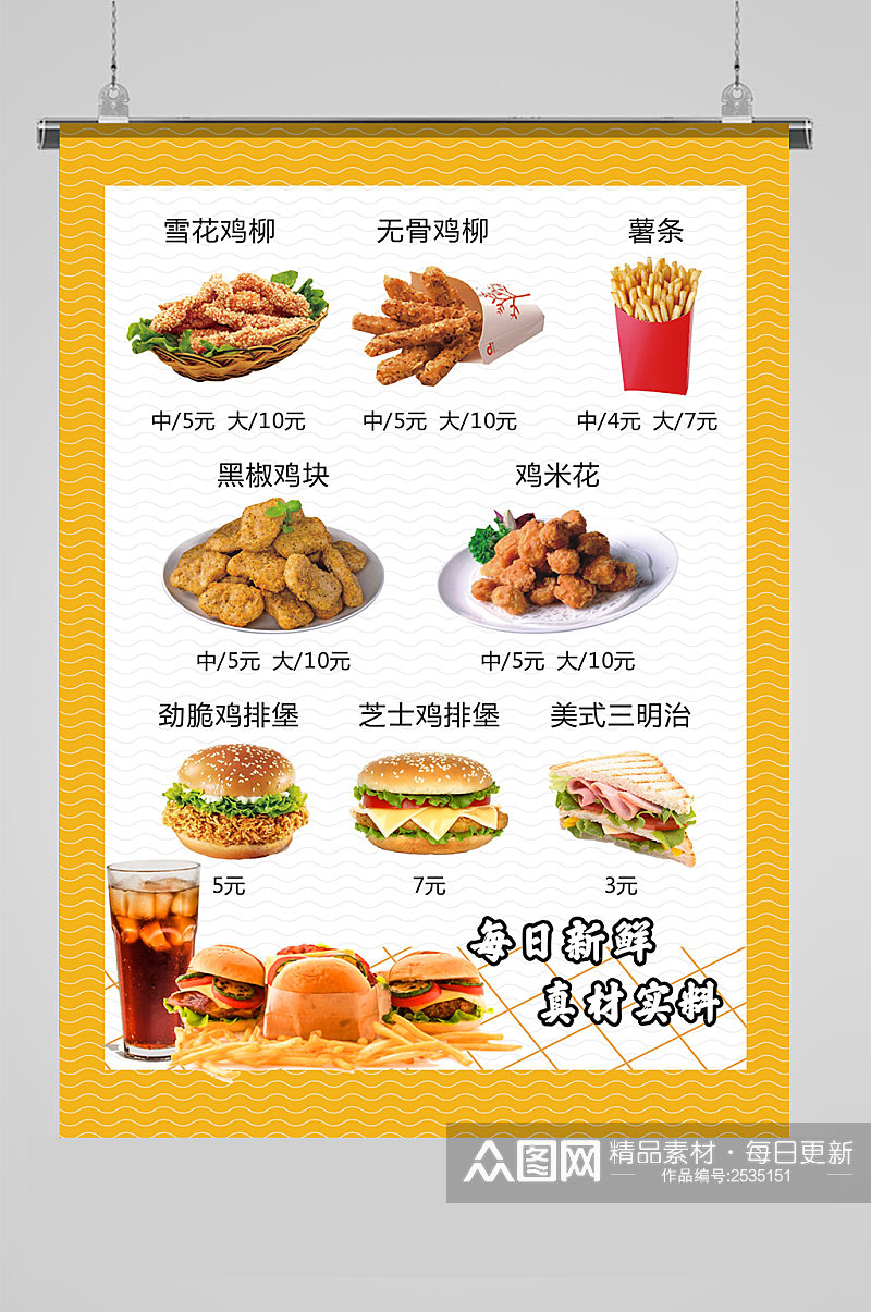 汉堡西餐价格表海报素材