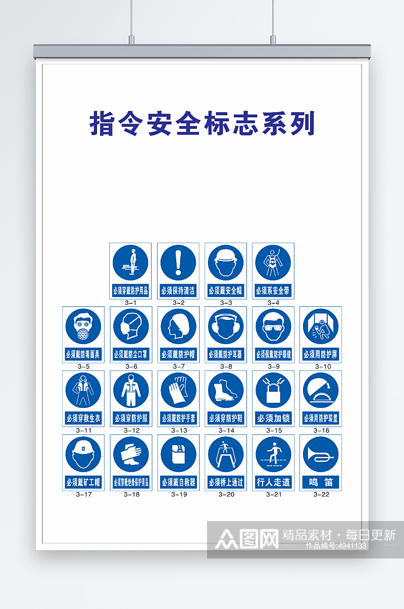 蓝色工厂指令安全标识系列标牌提示牌素材