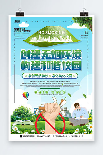 无烟环境无烟校园校园禁止吸烟宣传海报