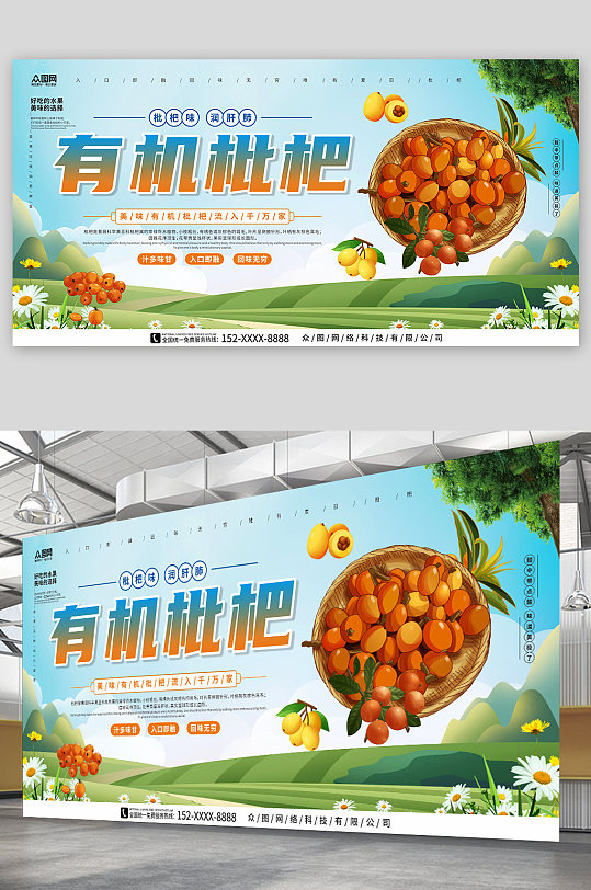 有机枇杷新鲜枇杷夏季水果果园促销展板
