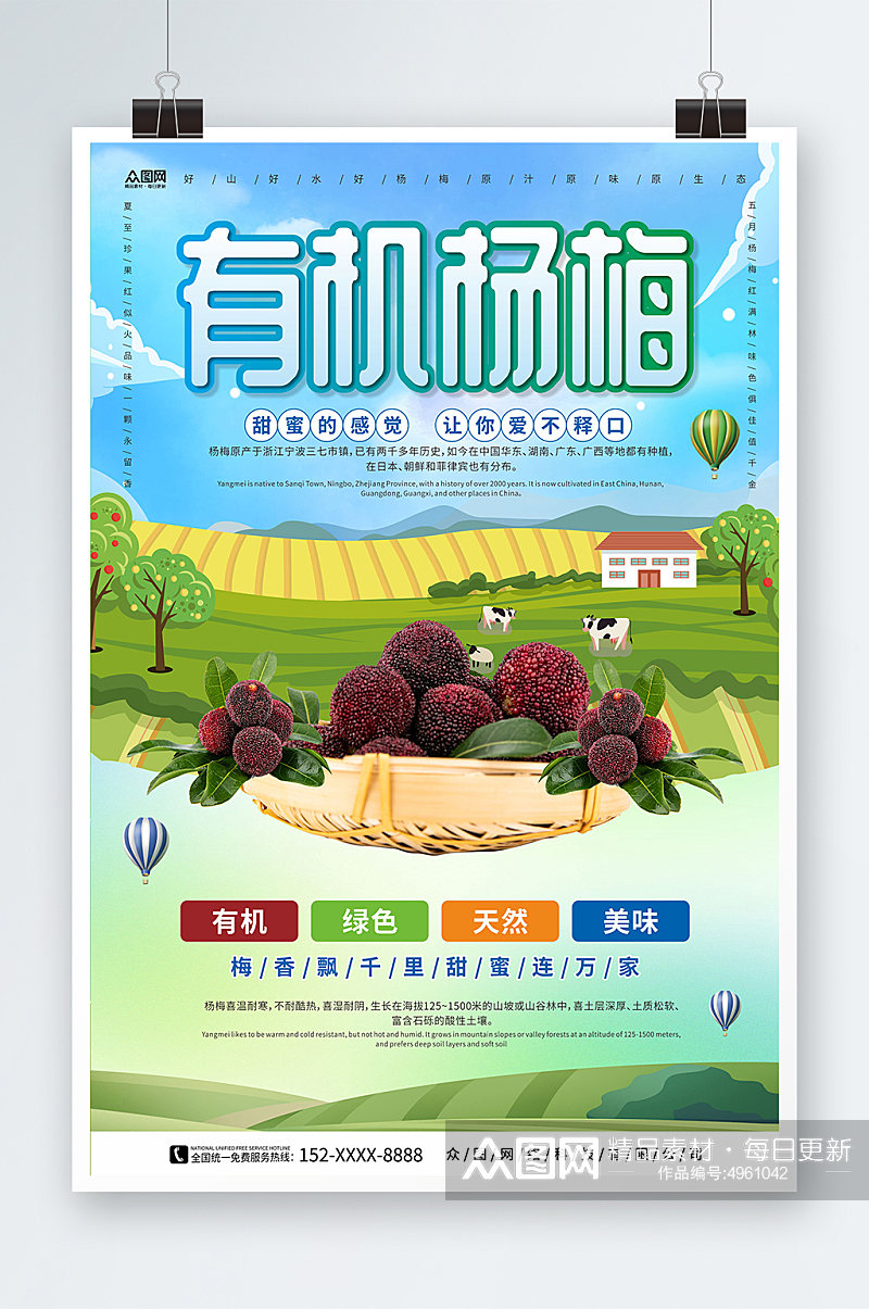 农家味新鲜杨梅夏季水果果园促销海报素材