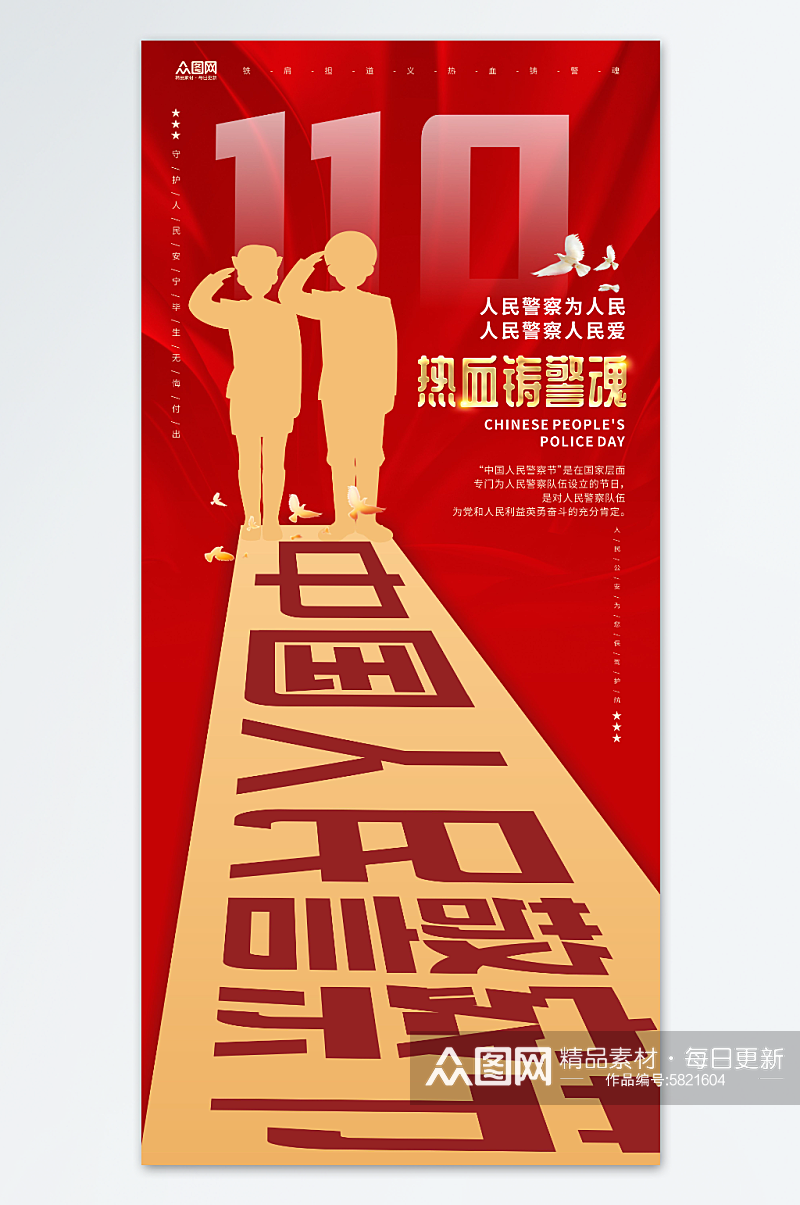 热血铸警魂110中国人民警察节海报素材