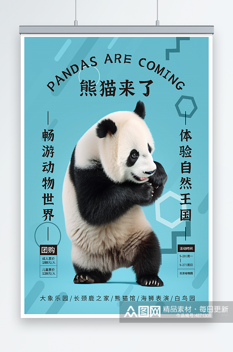 熊猫来了动物园国宝熊猫活动宣传海报素材