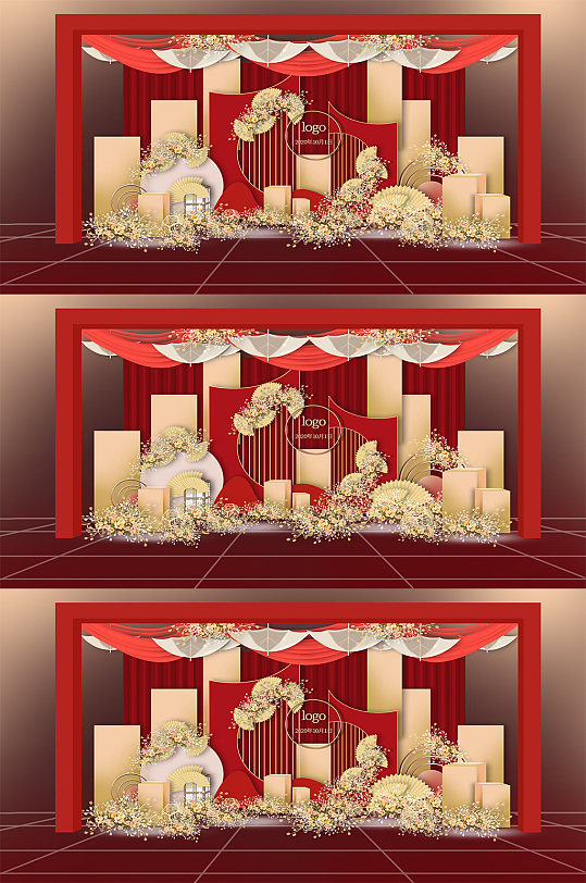 中式红色婚礼舞美主题-众图网