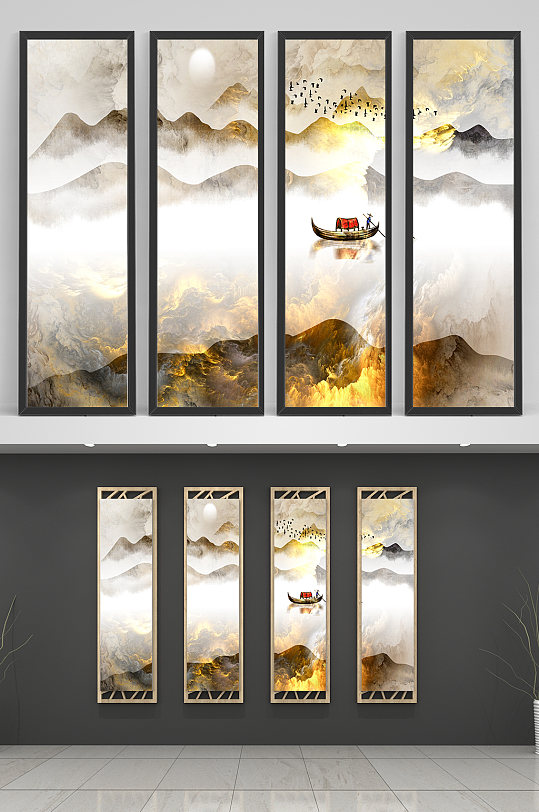 意境中式山水四联画-众图网
