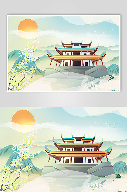 湖南国风国潮长沙天心阁城市地标建筑插画